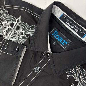 Roar Mens Large Black Incognito Embroidered Button Up Shirt Buckle Exclusive